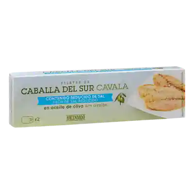 Foto del envase de Filetes de caballa del sur contenido reducido en sal Hacendado en aceite de oliva