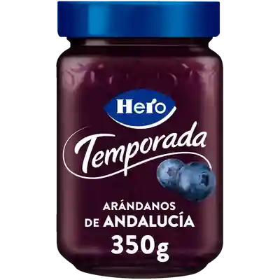 Foto del envase de Mermelada de arándanos Temporada Hero sin gluten 350 g.