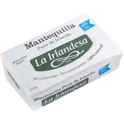 Foto del envase de La Irlandesa mantequilla sin sal 250 g