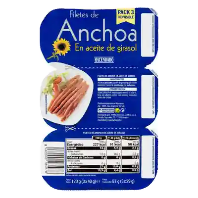 Foto del envase de Filetes de anchoa en aceite de girasol Hacendado
